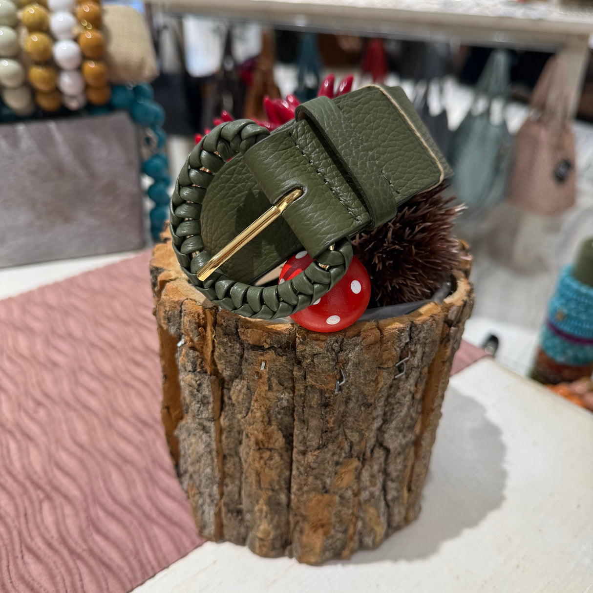 Cintura Vera Pelle Verde militare