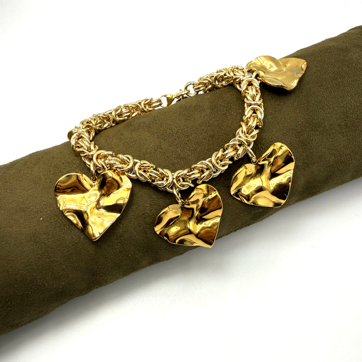 Bracciale Bizantina Dorata e Cuori Acciaio inossidabile