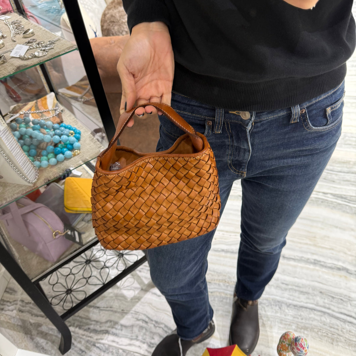 Borsa Mirtilla Small intrecciata Cuoio