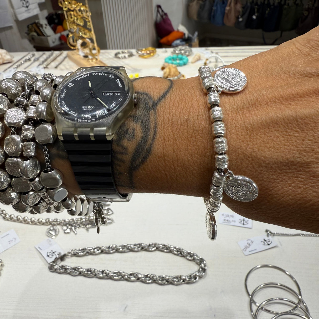 Bracciale pepite Small e Monete Argento925