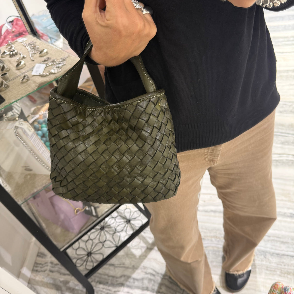 Borsa Mirtilla Small intrecciata Verde Militare