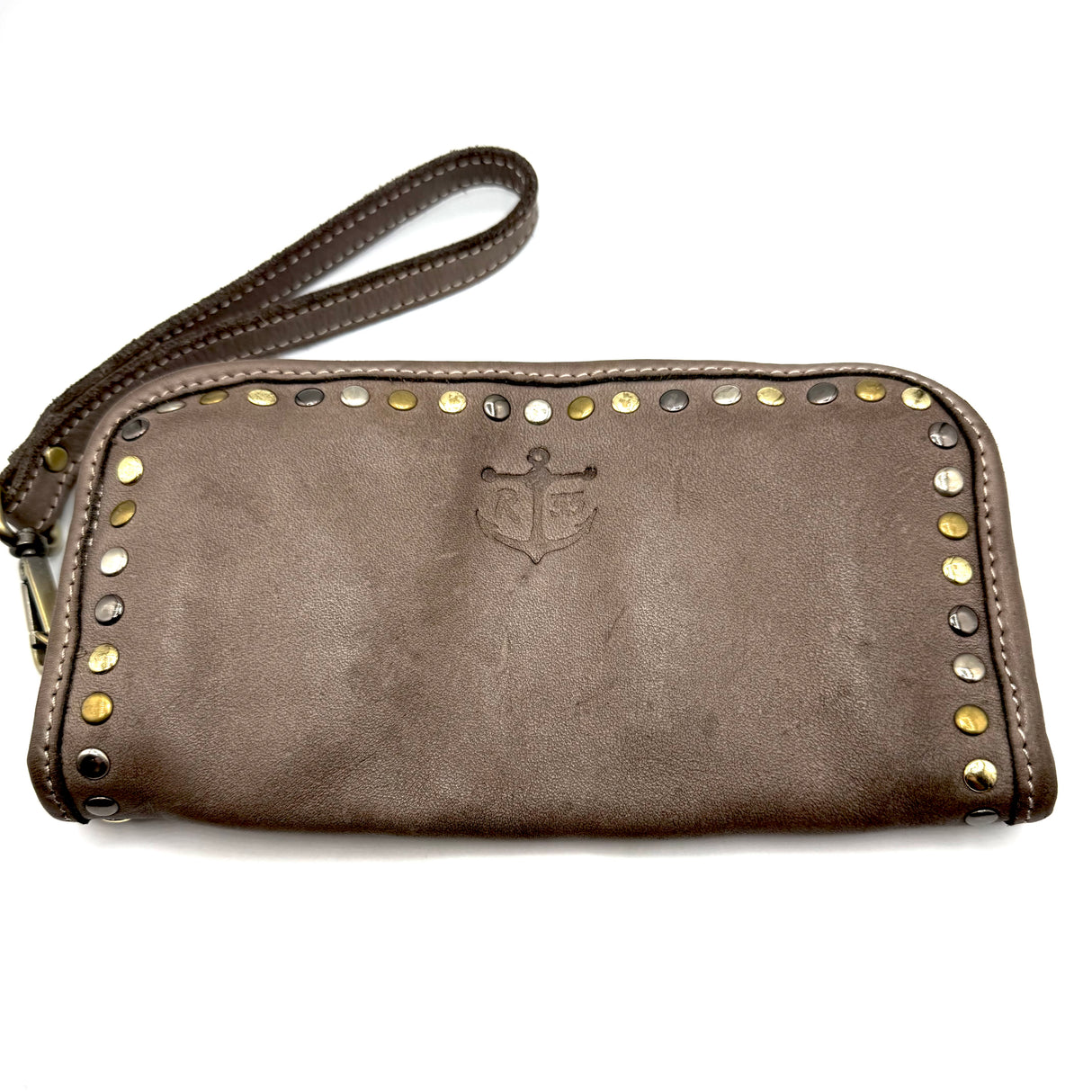 Portafoglio pelle e borchie Taupe