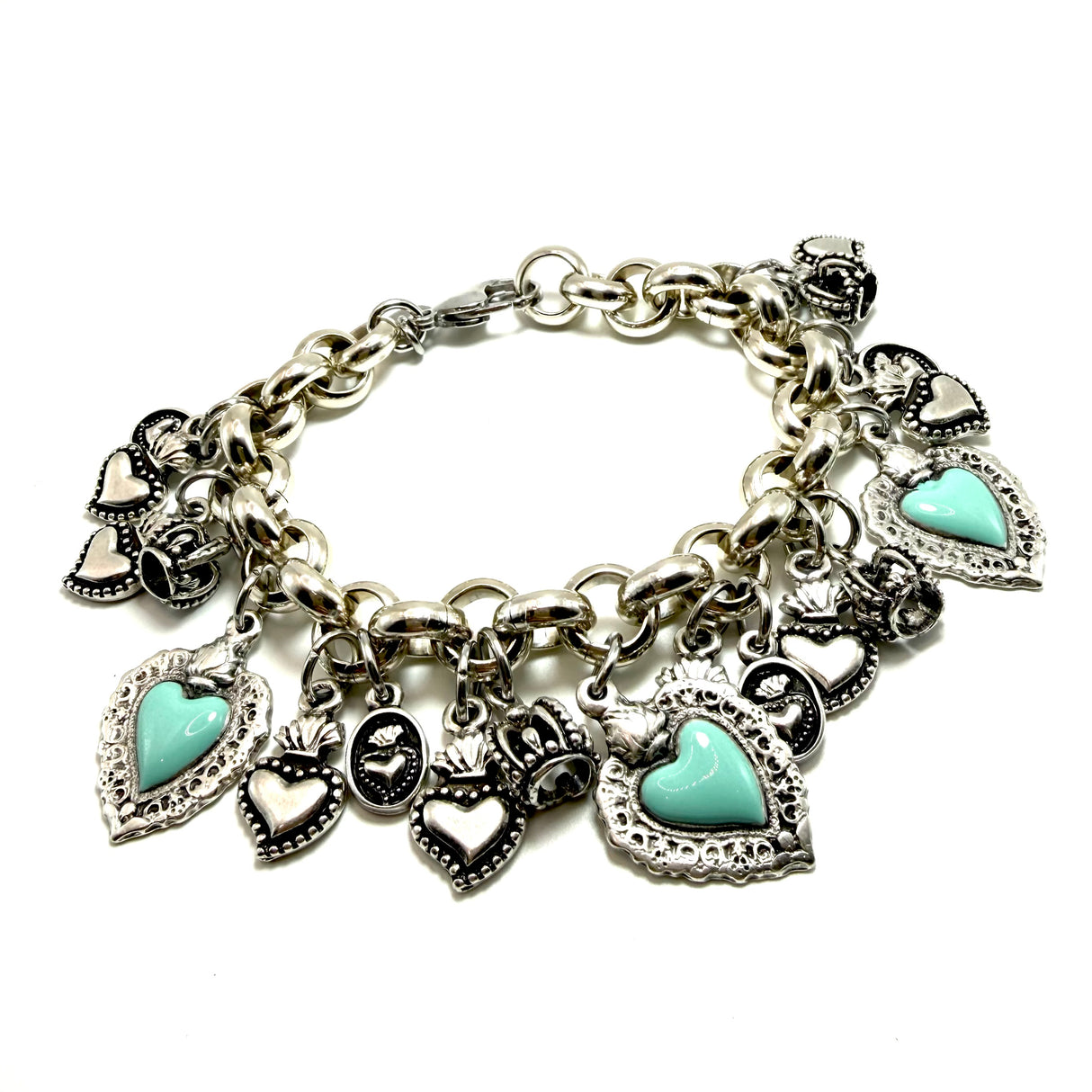 BRACCIALE LUCKY CUORE SACRO VERDE ACQUA 3 CUORI