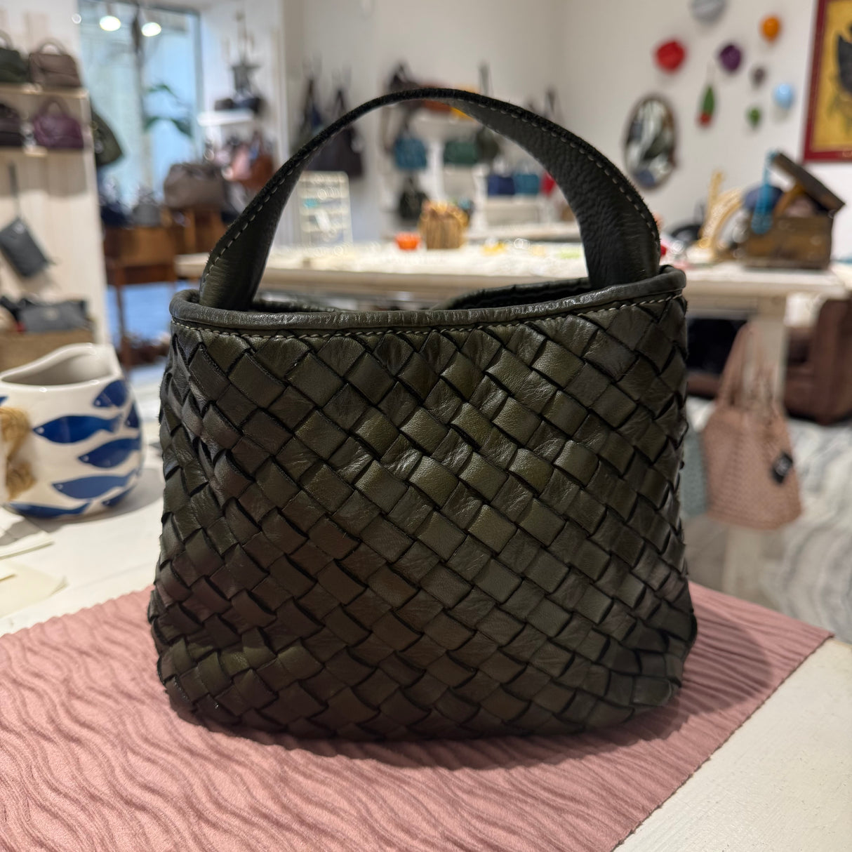 Borsa Mirtilla Small intrecciata Verde Militare