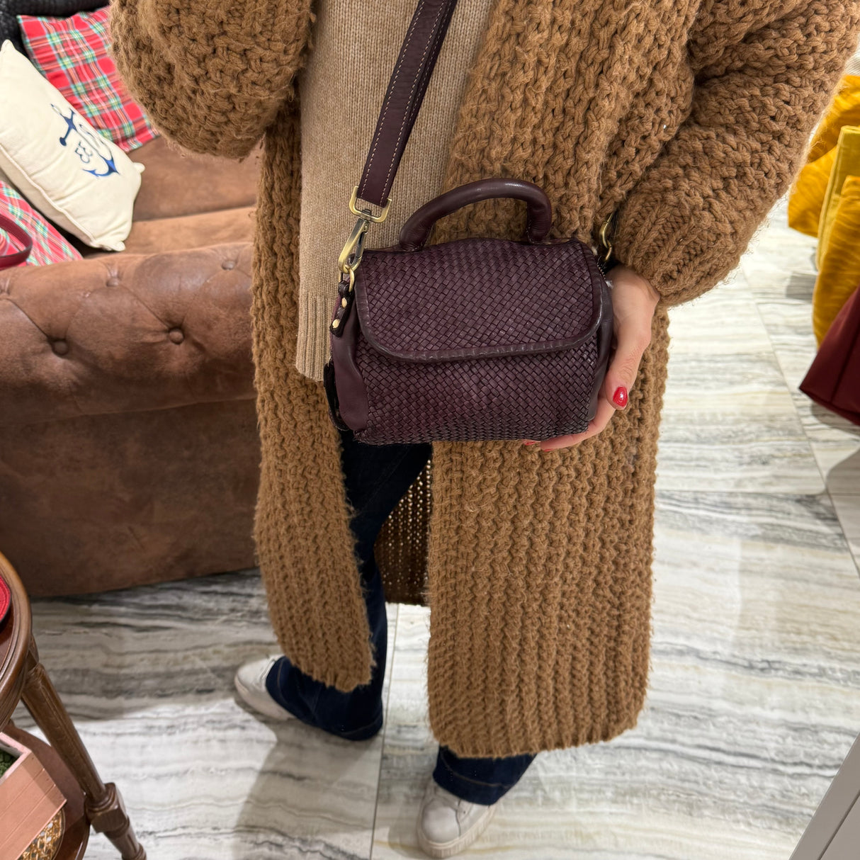 Borsa PIMMA intrecciata Borgogna