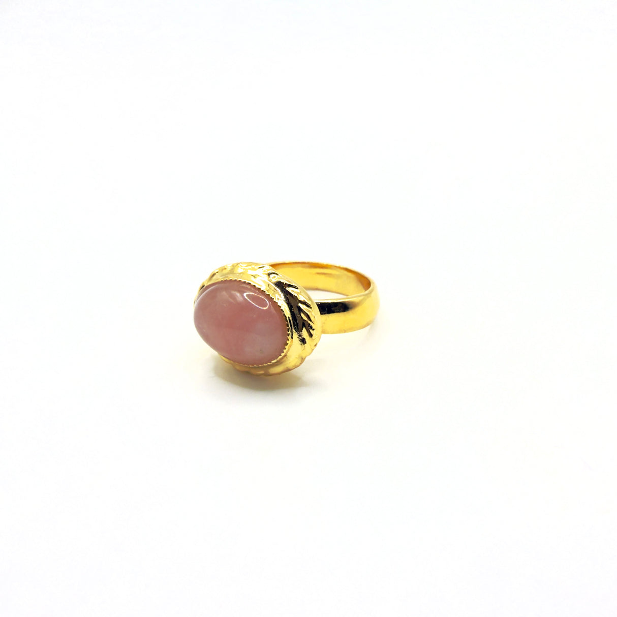 Anello ovale Etrusco Cabochon Ottone e Giada rosa
