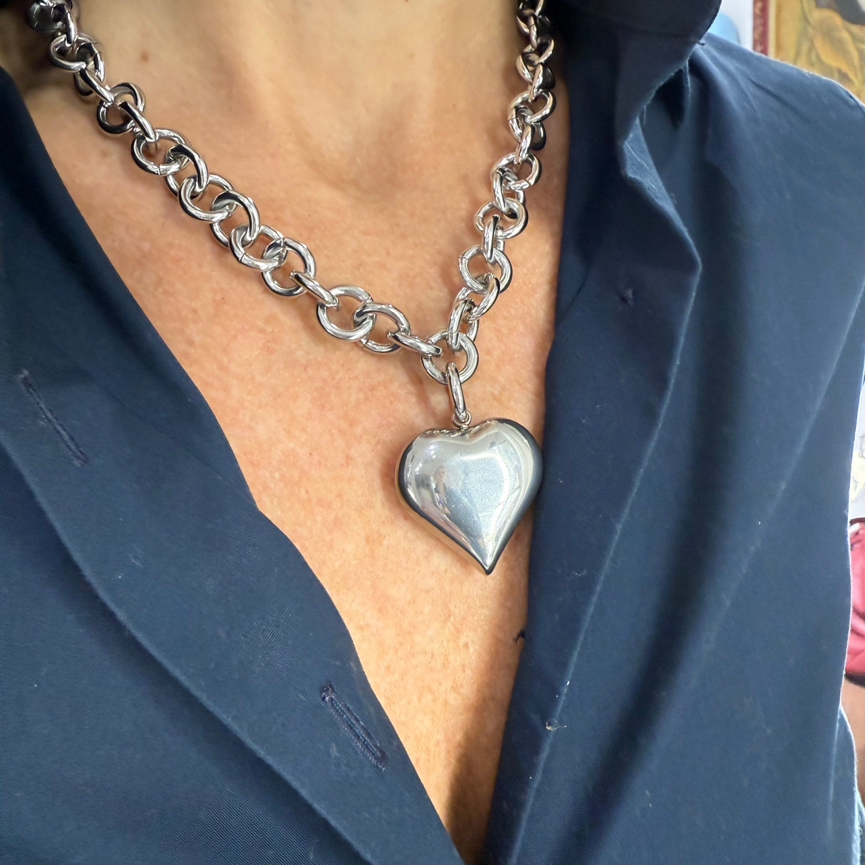 Collana Rolò Cuore Acciaio inossidabile