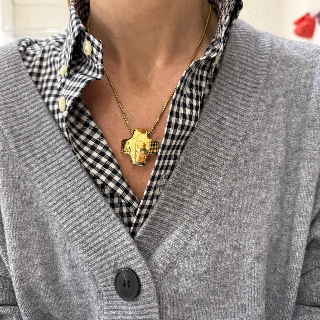 Collana Croce bombata acciaio inossidabile gold