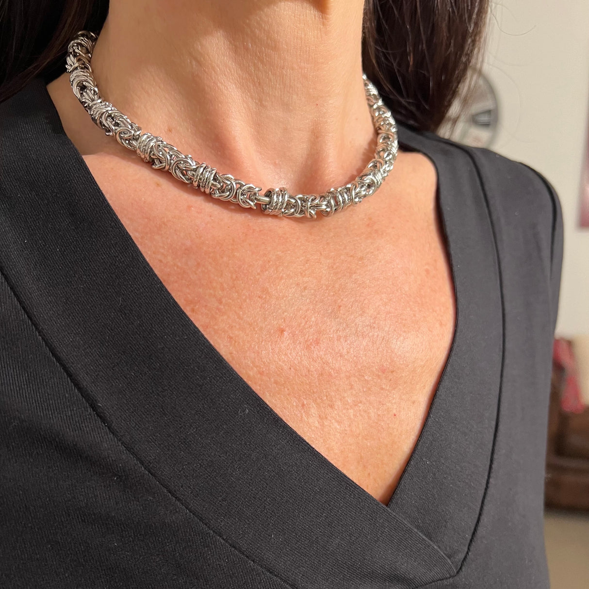 COLLANA BIZANTINA CON ANELLI RITORTI 0,8 MM