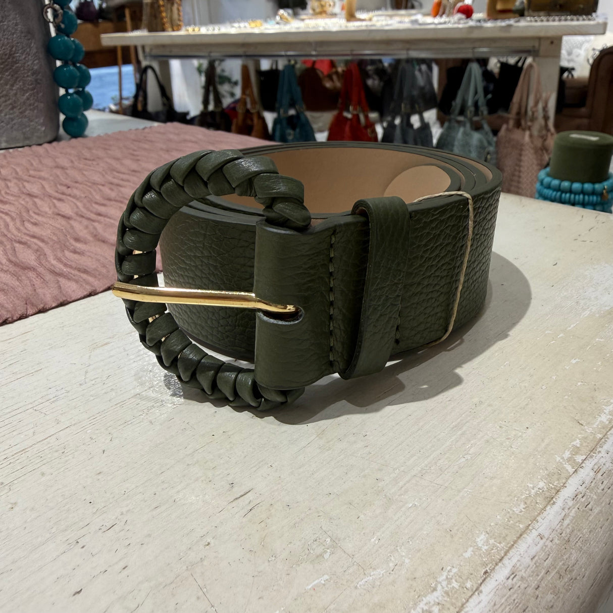 Cintura Vera Pelle Verde militare