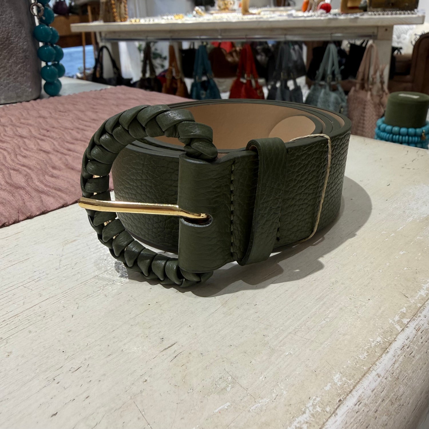 Cintura Vera Pelle Verde militare