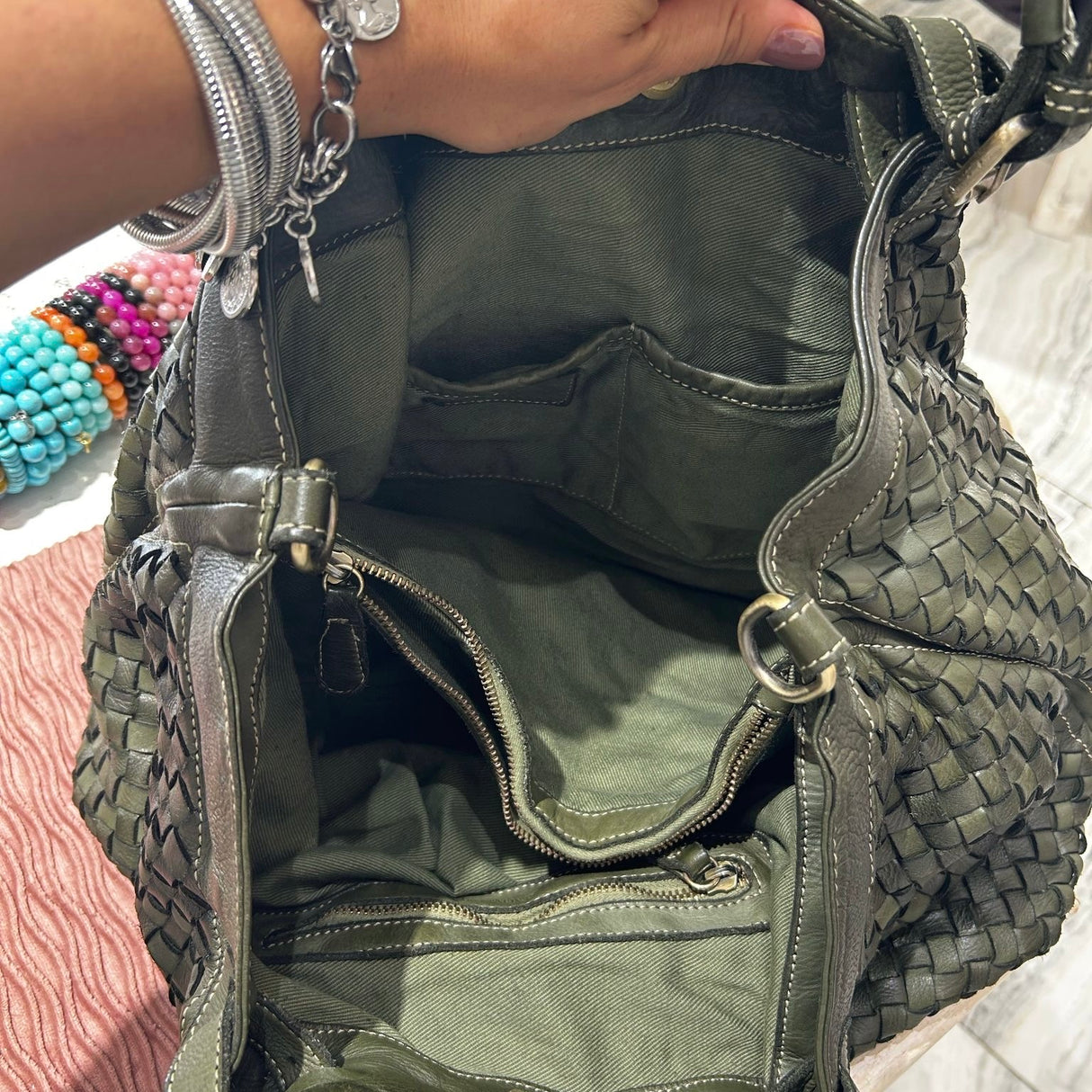 Borsa Intreccio Big Verde Militare