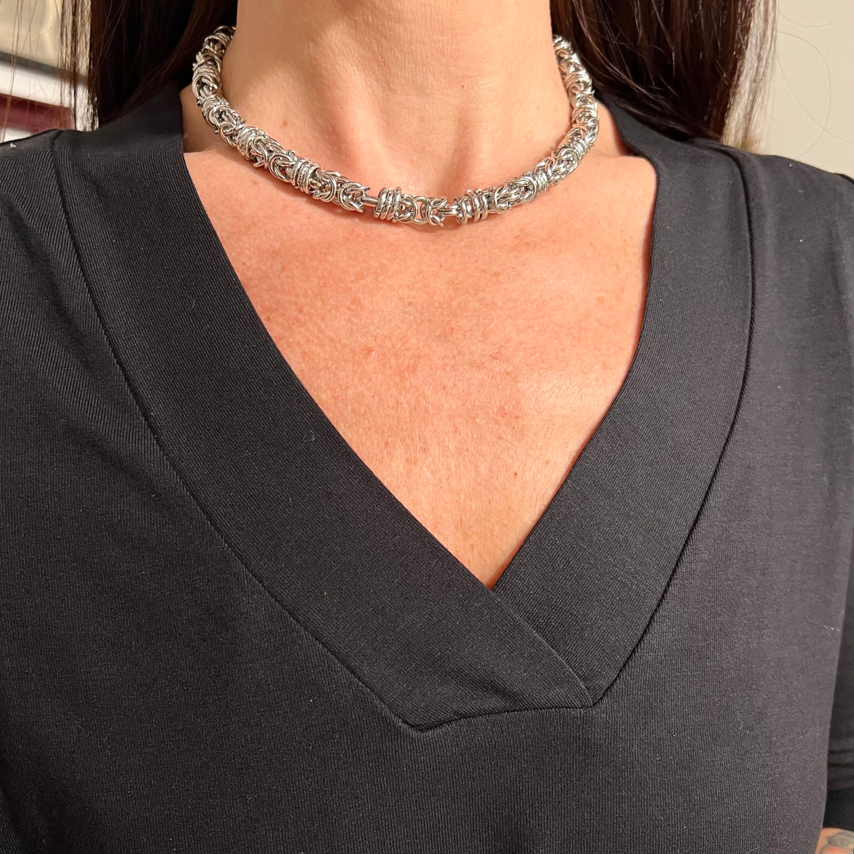 COLLANA BIZANTINA CON ANELLI RITORTI 0,8 MM