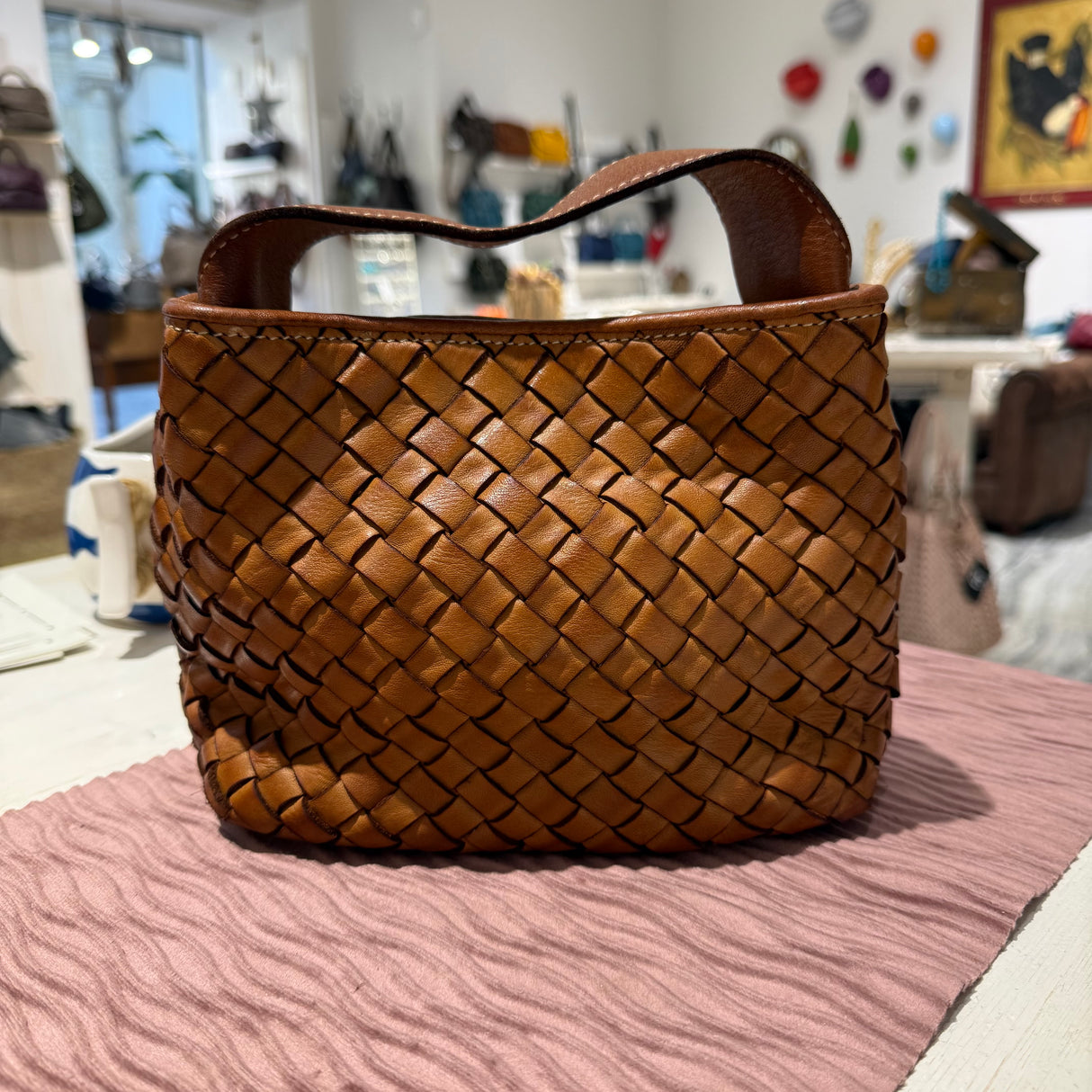 Borsa Mirtilla Small intrecciata Cuoio