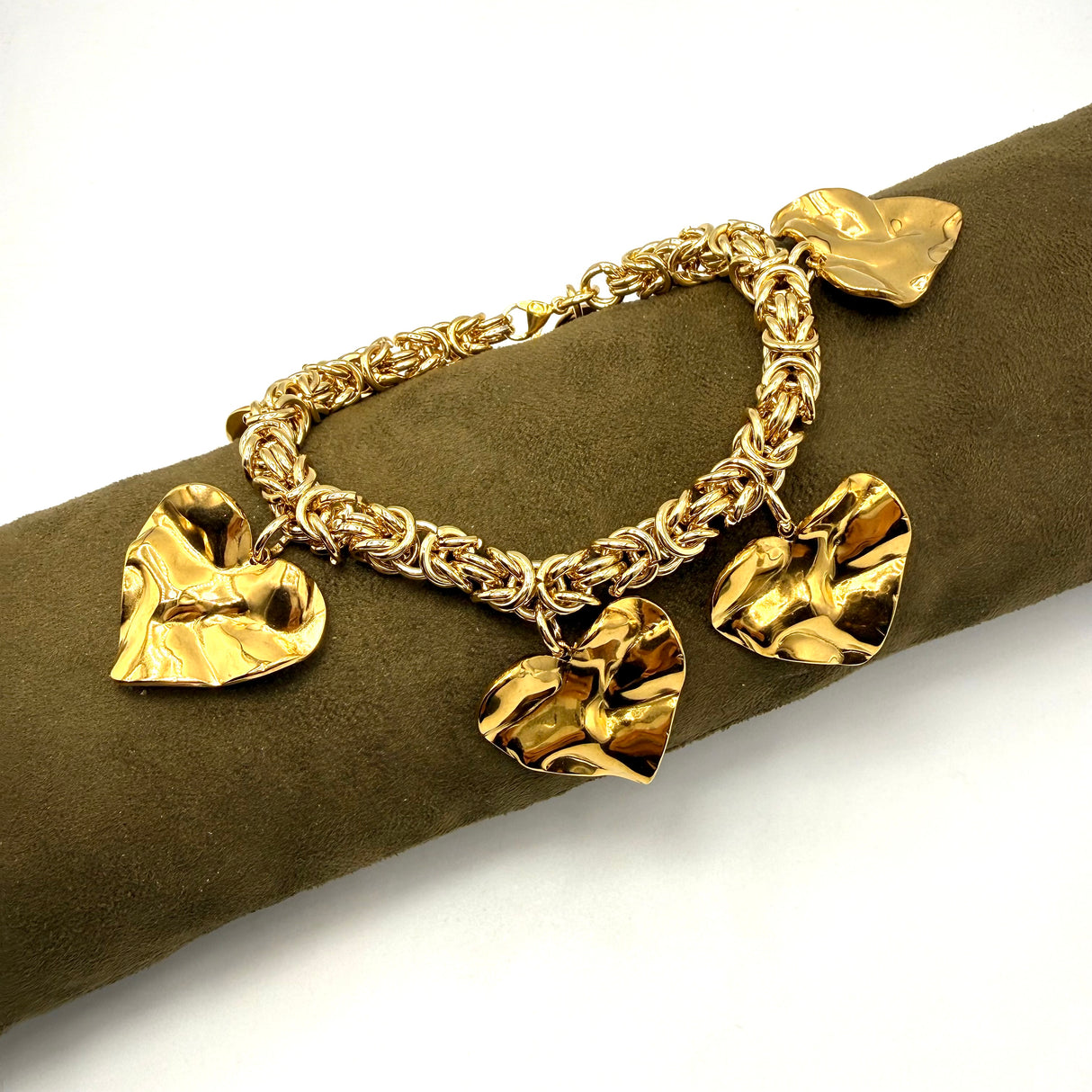 Bracciale Bizantina Dorata e Cuori Acciaio inossidabile