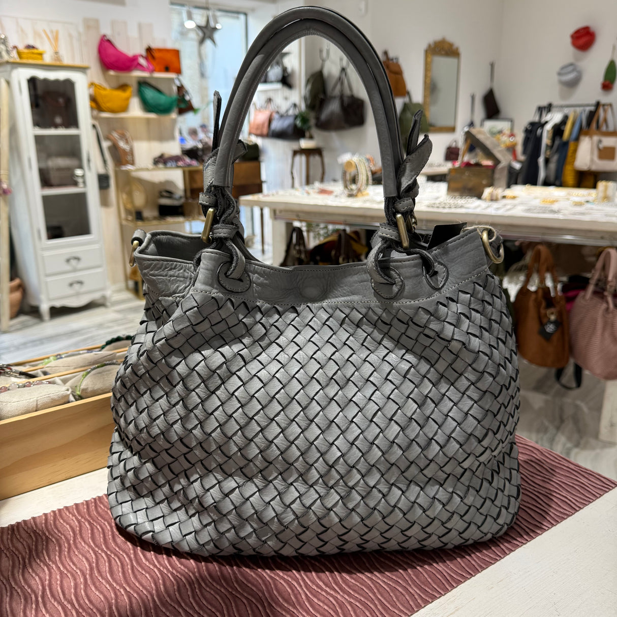 Borsa Intreccio Small Grigio Chiaro