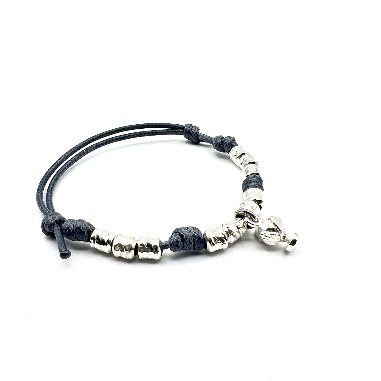 Bracciale cordino e Pumino Argento925 Grigio