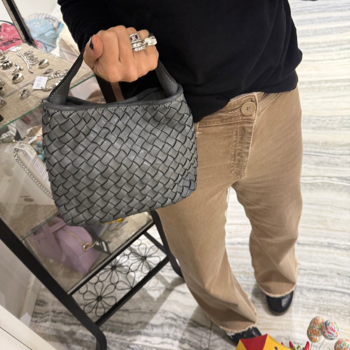 Borsa Mirtilla Small intrecciata Grigio Chiaro