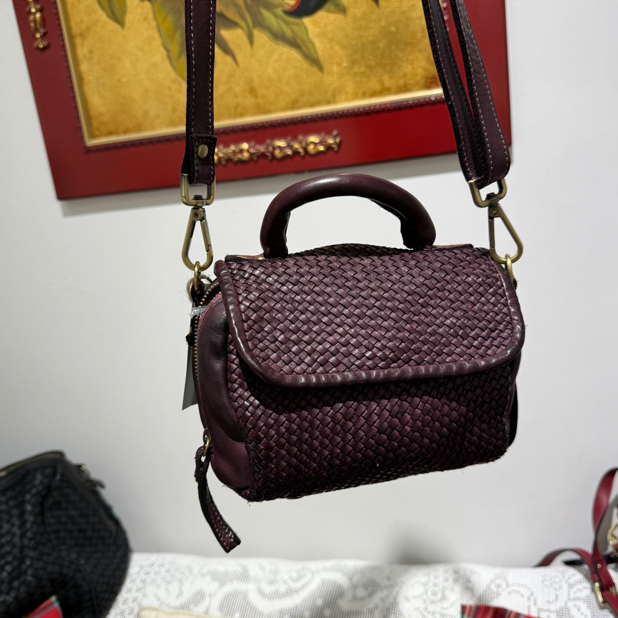 Borsa PIMMA intrecciata Borgogna