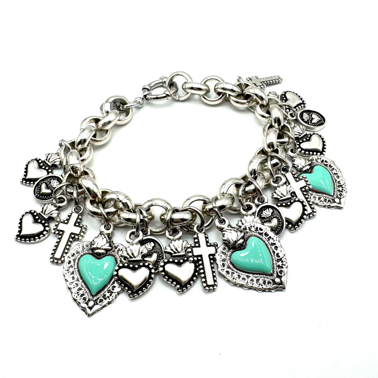 BRACCIALE LUCKY CUORE SACRO VERDE ACQUA 3 CUORI
