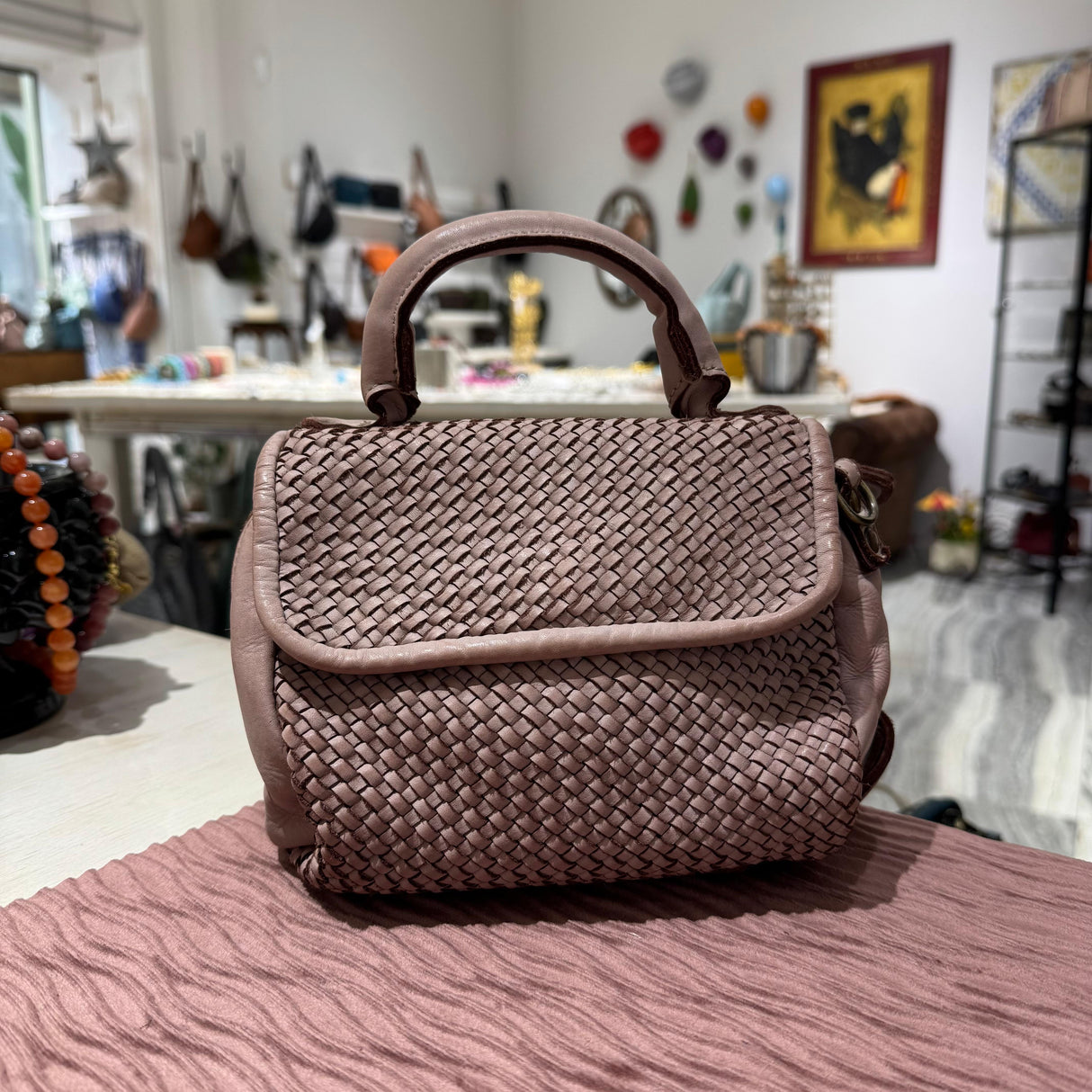 Borsa PIMMA intrecciata Cipria