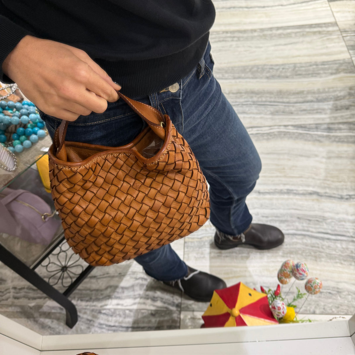 Borsa Mirtilla Small intrecciata Cuoio