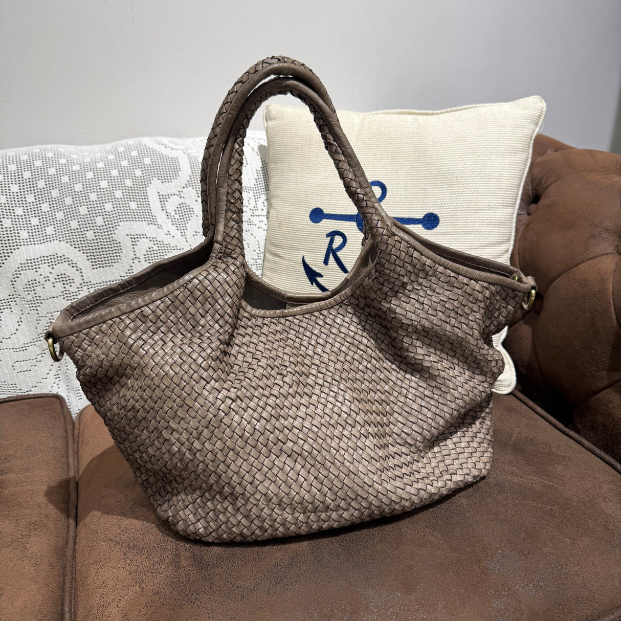 Borsa Shopper Harry intrecciata Taupe