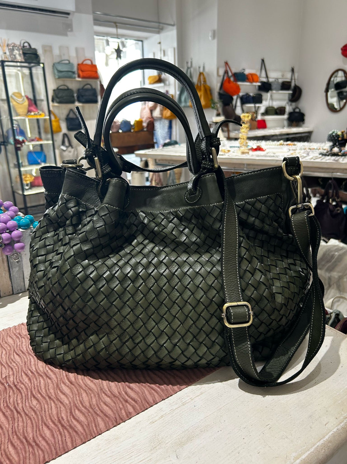 Borsa Intreccio Big Verde Militare