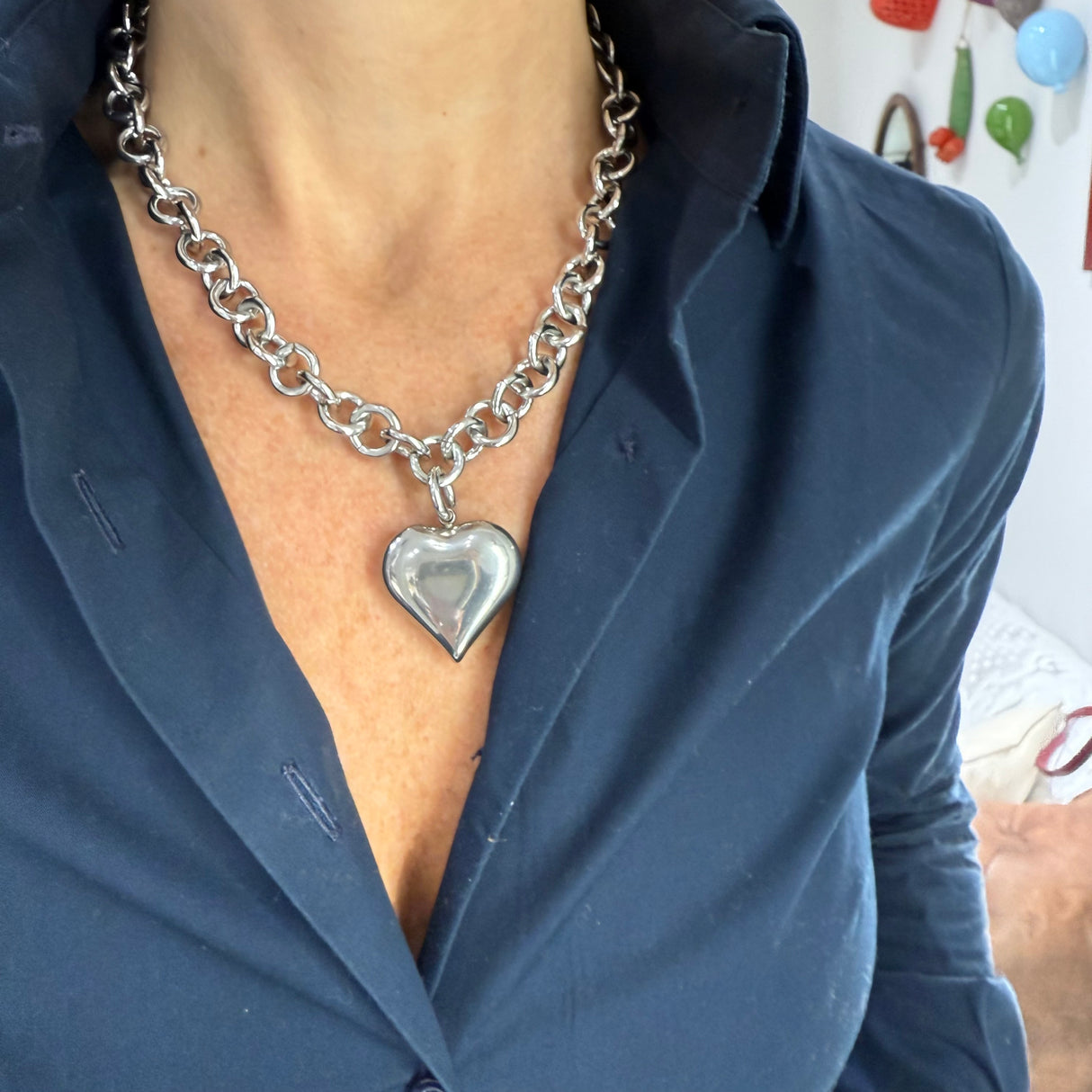 Collana Rolò Cuore Acciaio inossidabile