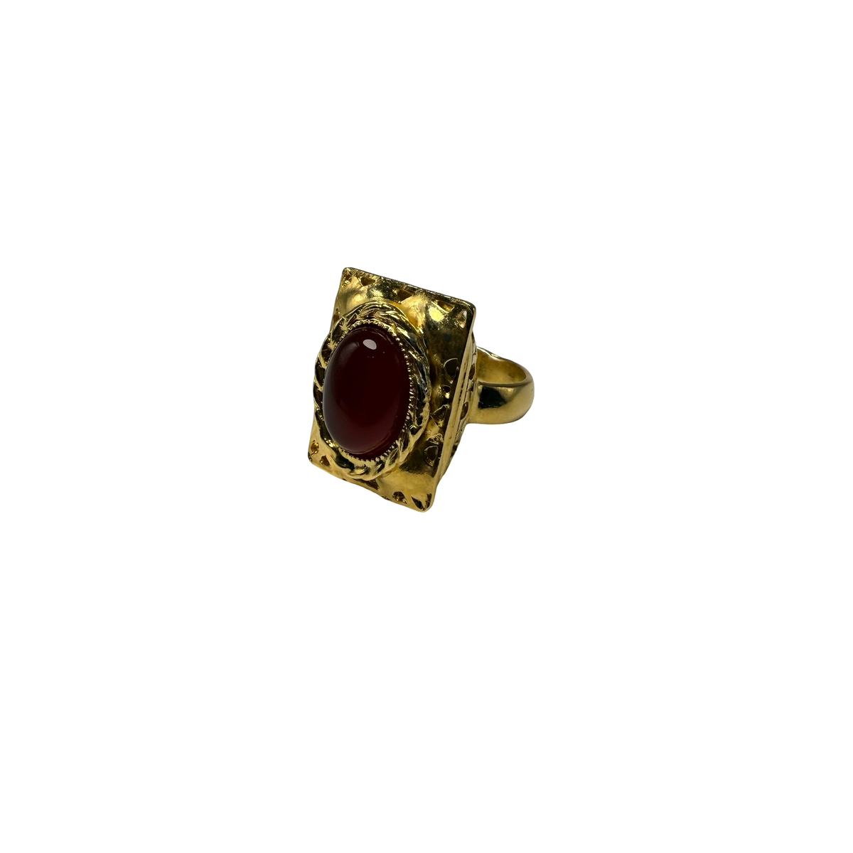 Anello rettangolo Etrusco Cabochon Ottone e Corniola