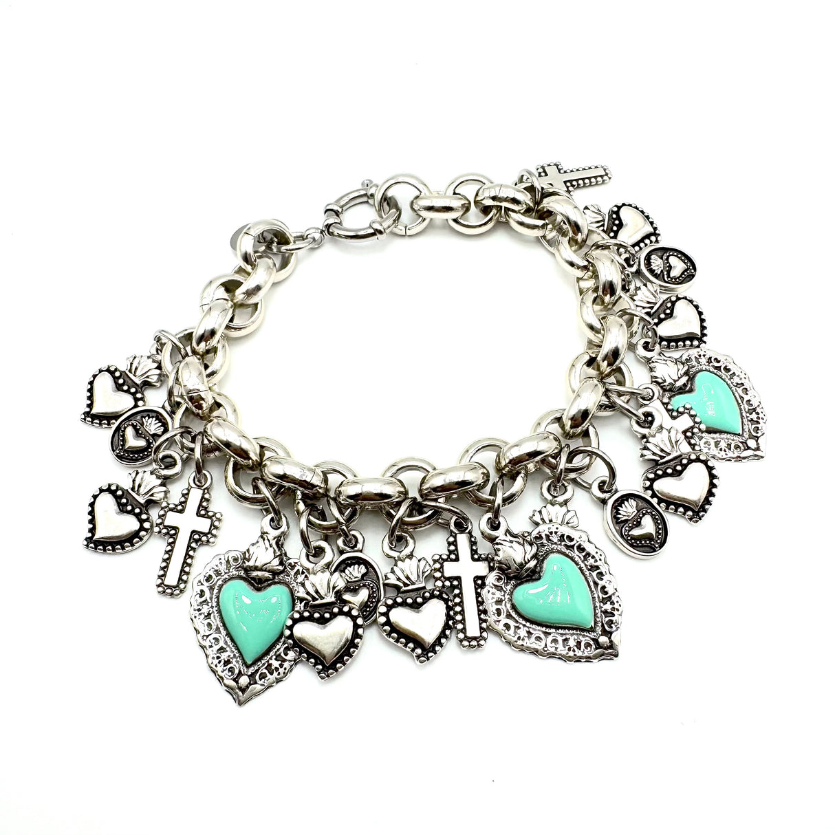 BRACCIALE LUCKY CUORE SACRO VERDE ACQUA 3 CUORI