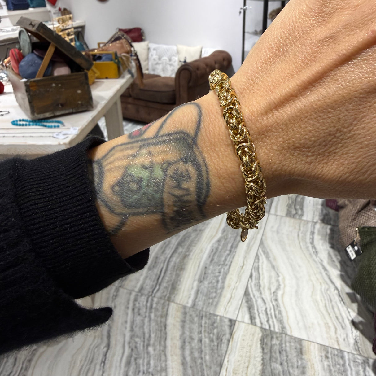 Bracciale Bizantina dorata 6 mm acciaio inossidabile