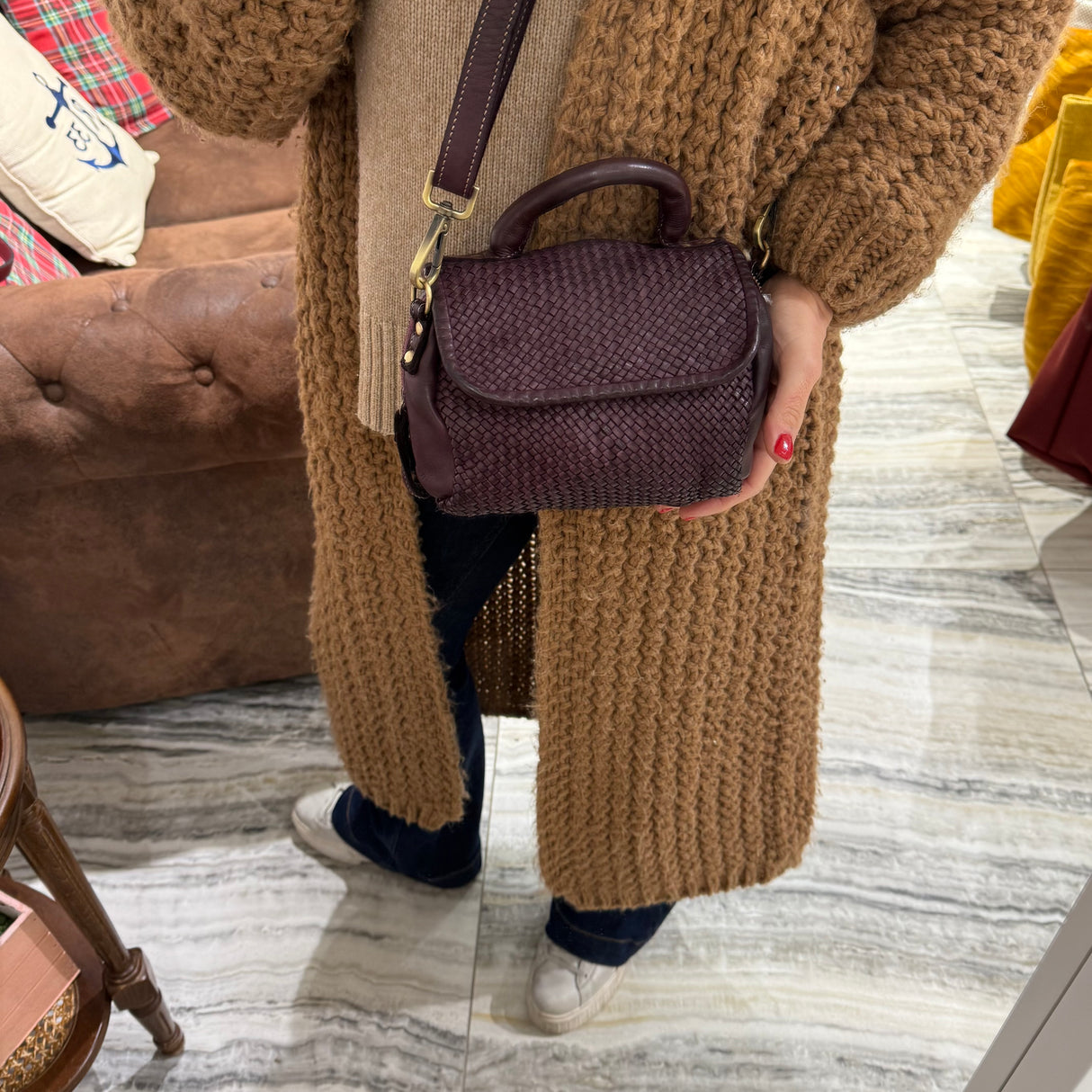 Borsa PIMMA intrecciata Borgogna