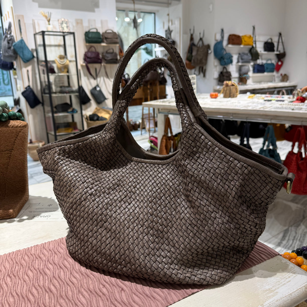 Borsa Shopper Harry intrecciata Taupe