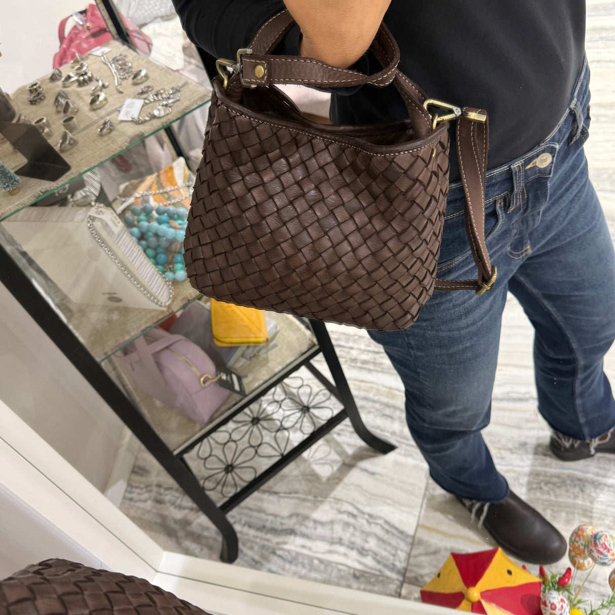 Borsa Mirtilla Small intrecciata Testa di Moro