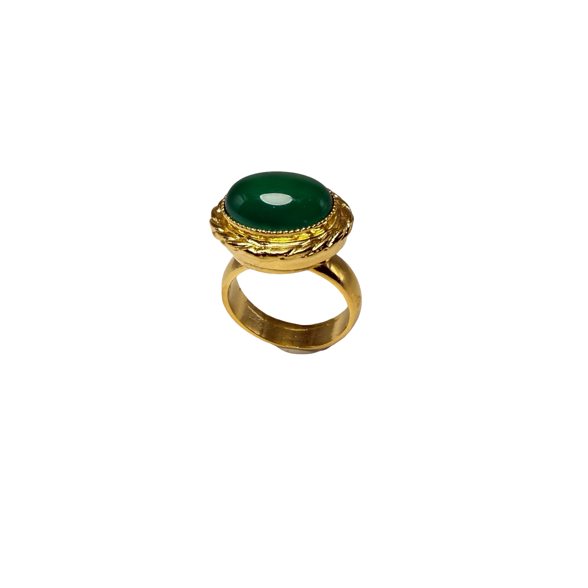 Anello ovale Etrusco Cabochon Ottone e Giada verde