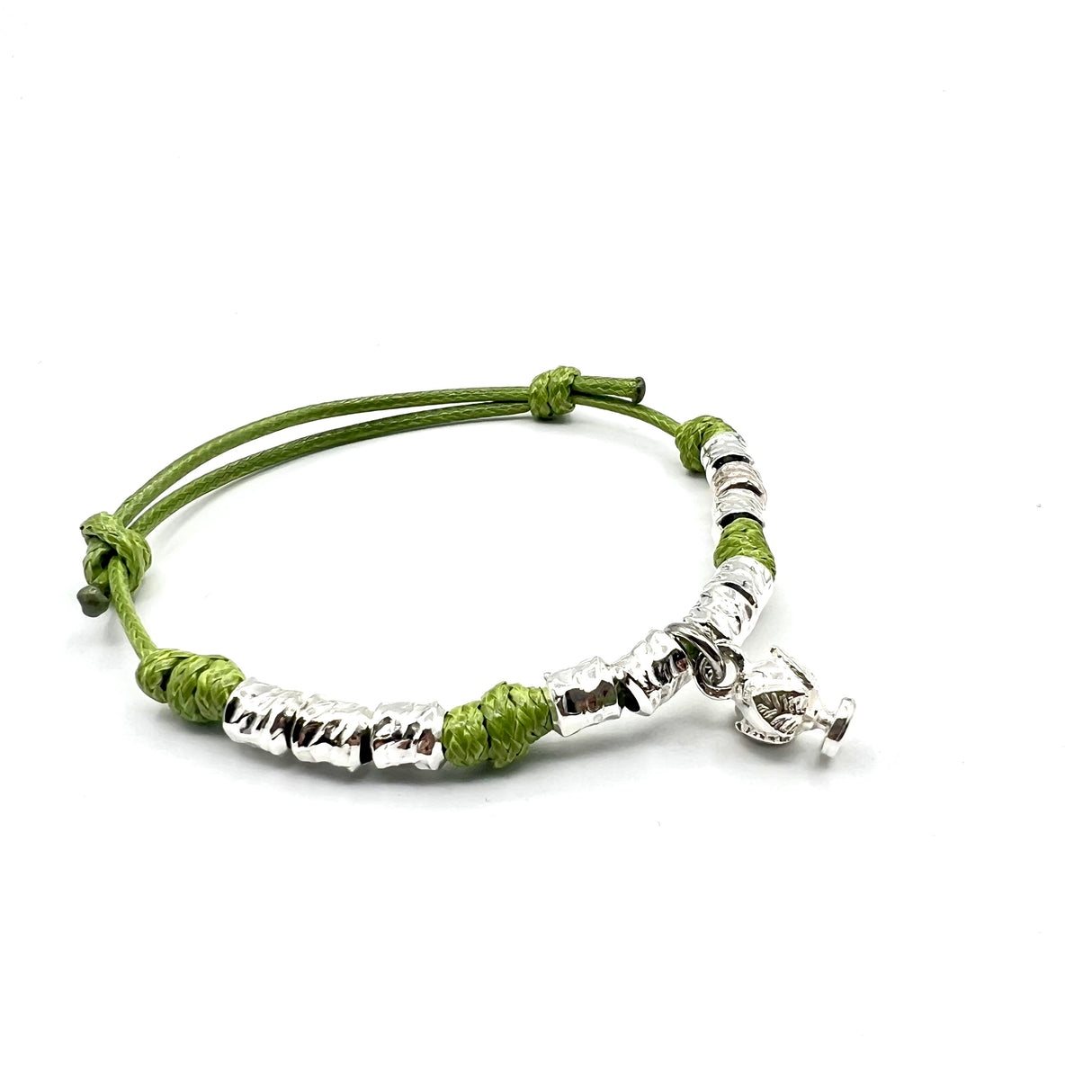 Bracciale cordino e Pumino Argento925 Verde Acido