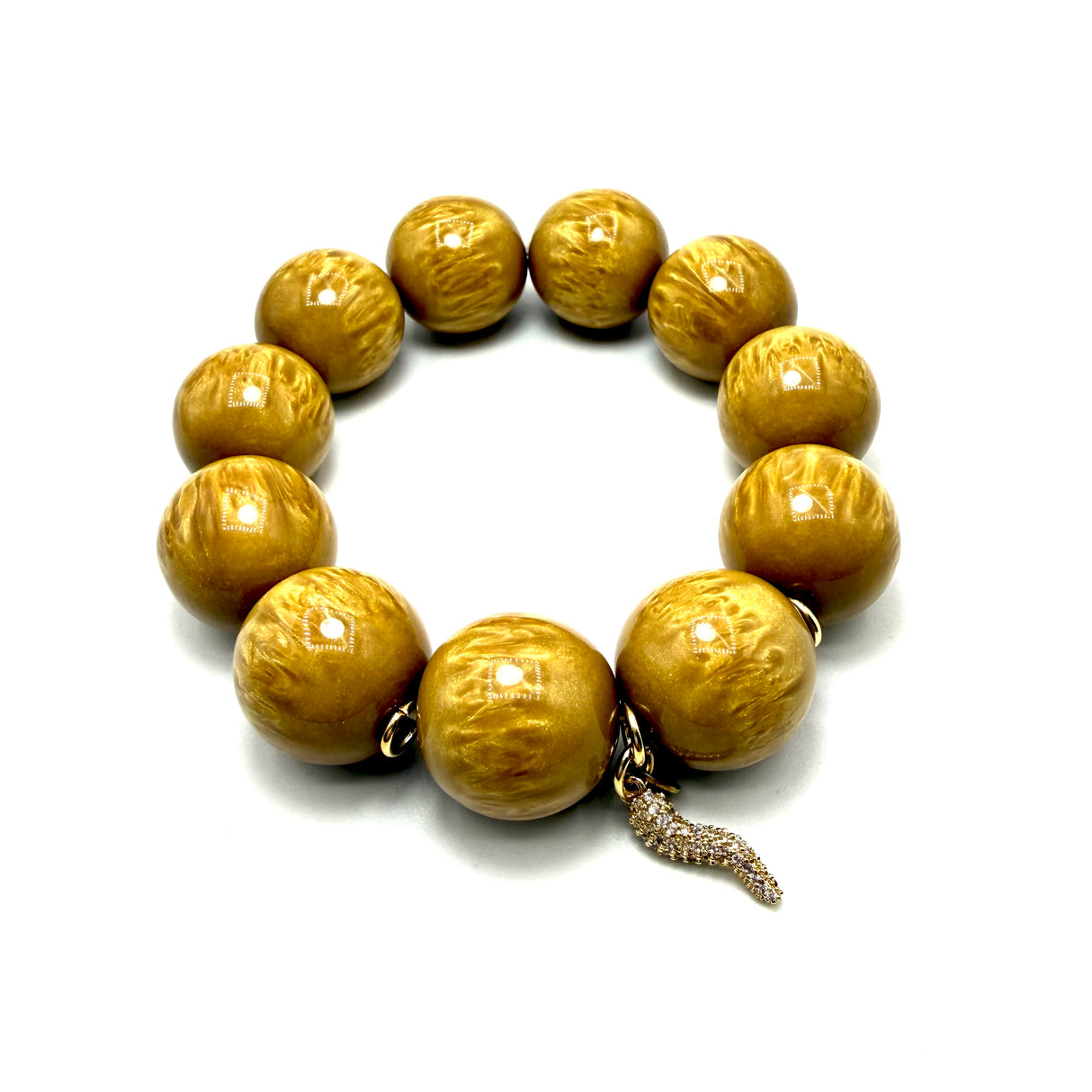 Bracciale resina Occhio di Tigre con charms Corno Dorato