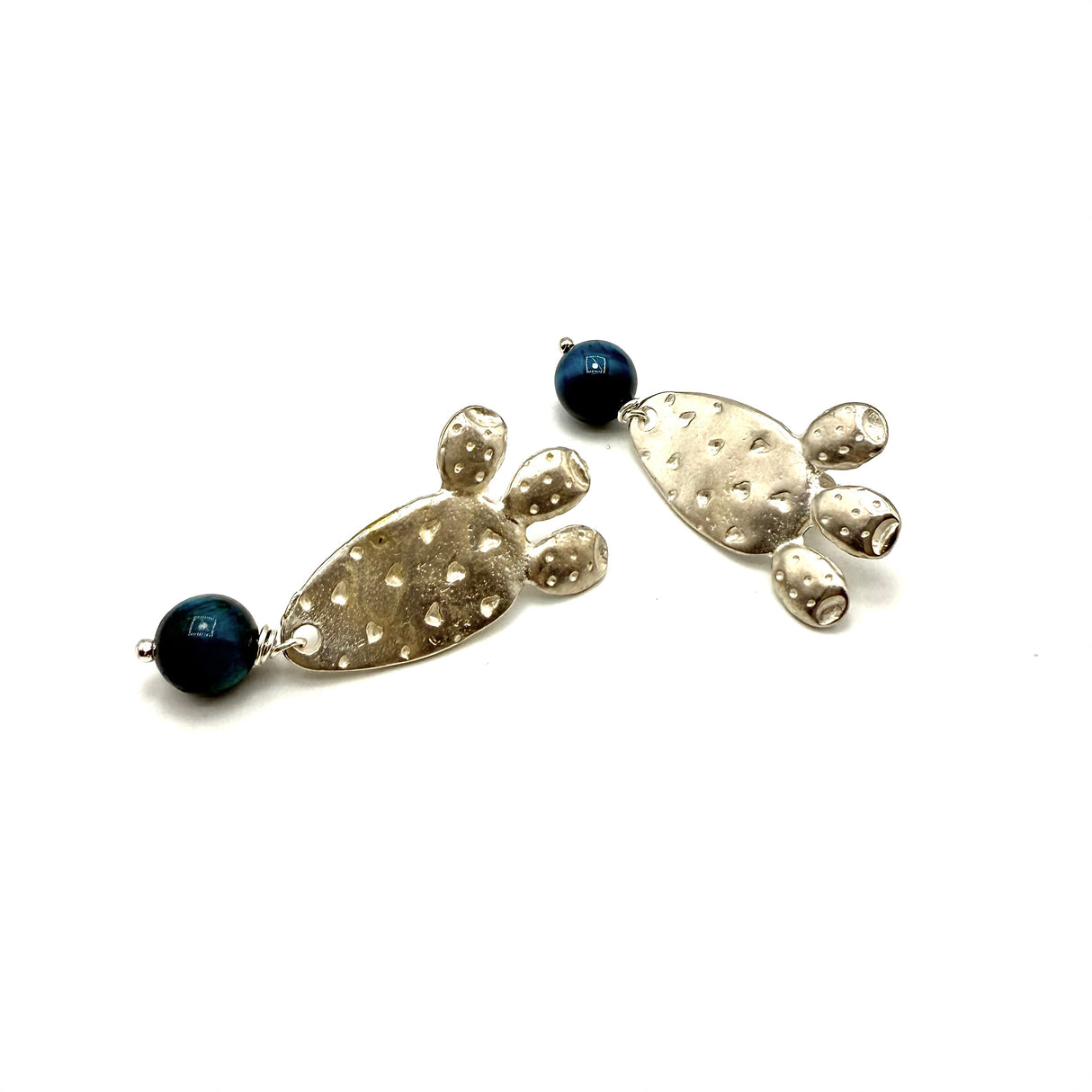 Orecchini Fico d'India Argento925 Occhio di Tigre Blu