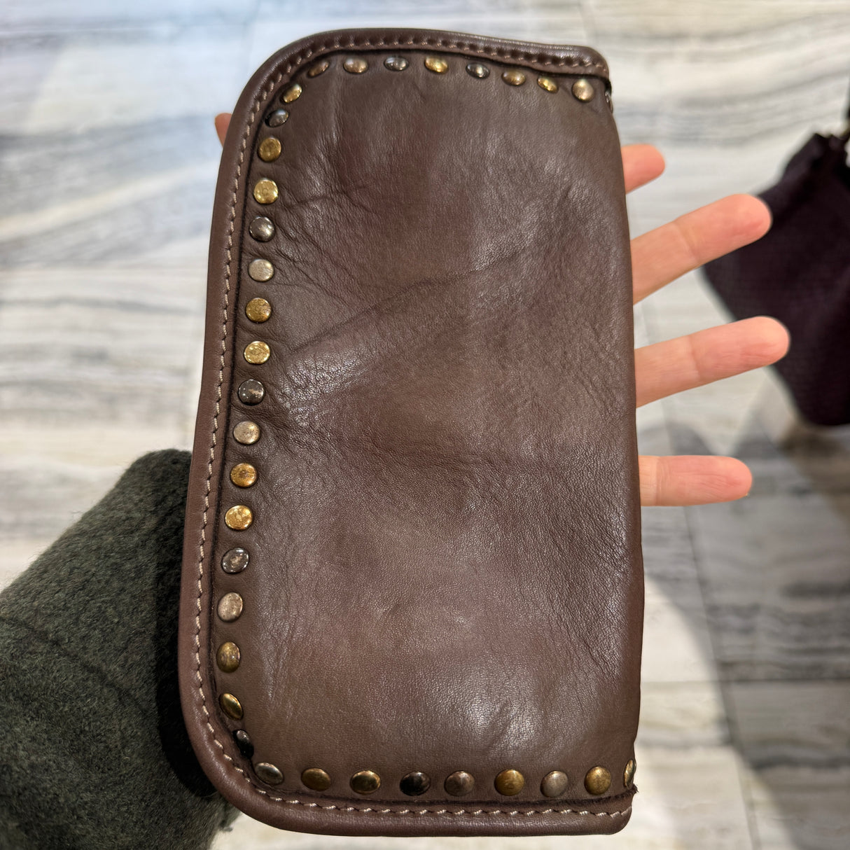 Portafoglio pelle e borchie Testa di Moro