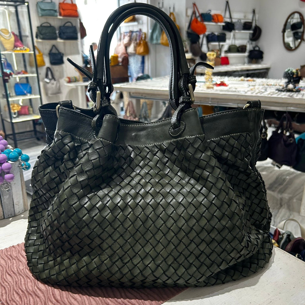 Borsa Intreccio Big Verde Militare