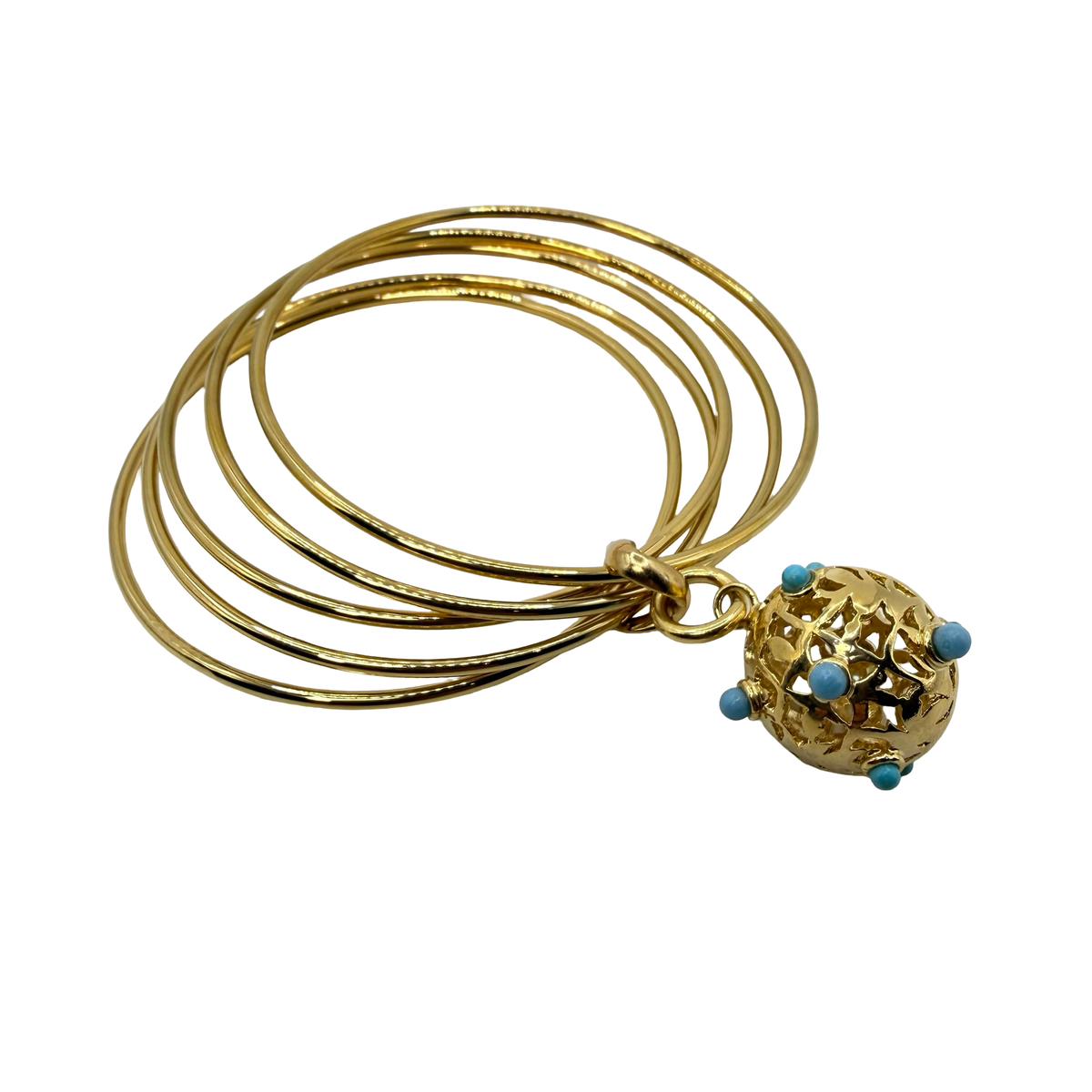 Bracciale 5 fili mina anni 60' dorato e turchesi