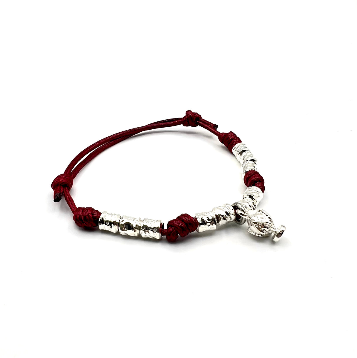 Bracciale cordino e Pumino Argento925 Bordeaux
