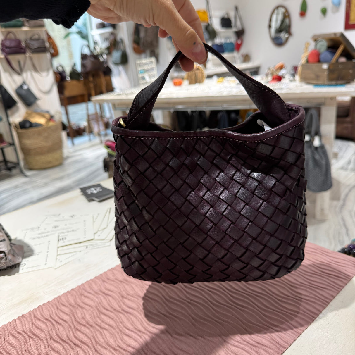 Borsa Mirtilla Small intrecciata Borgogna