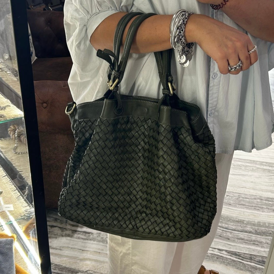 Borsa Intreccio Big Verde Militare