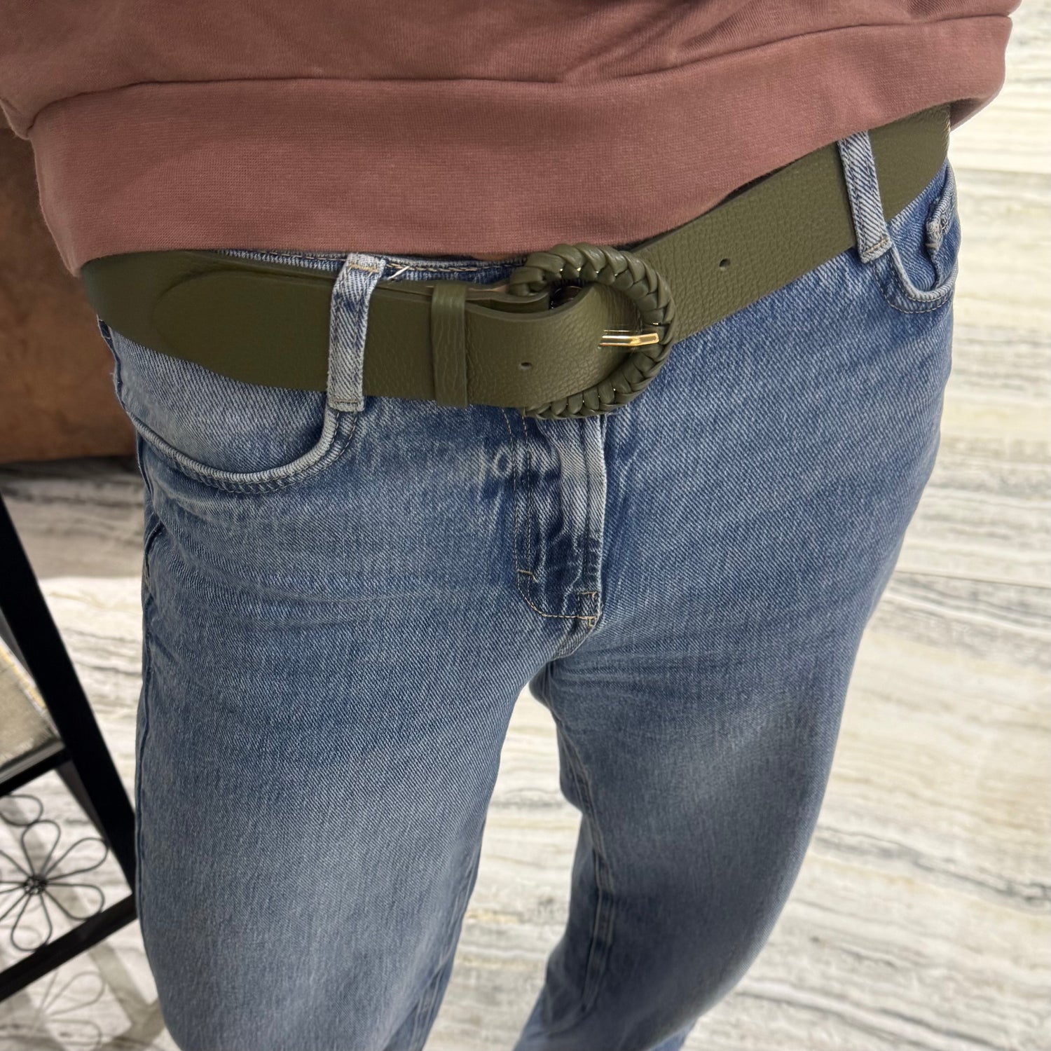 Cintura Vera Pelle Verde militare