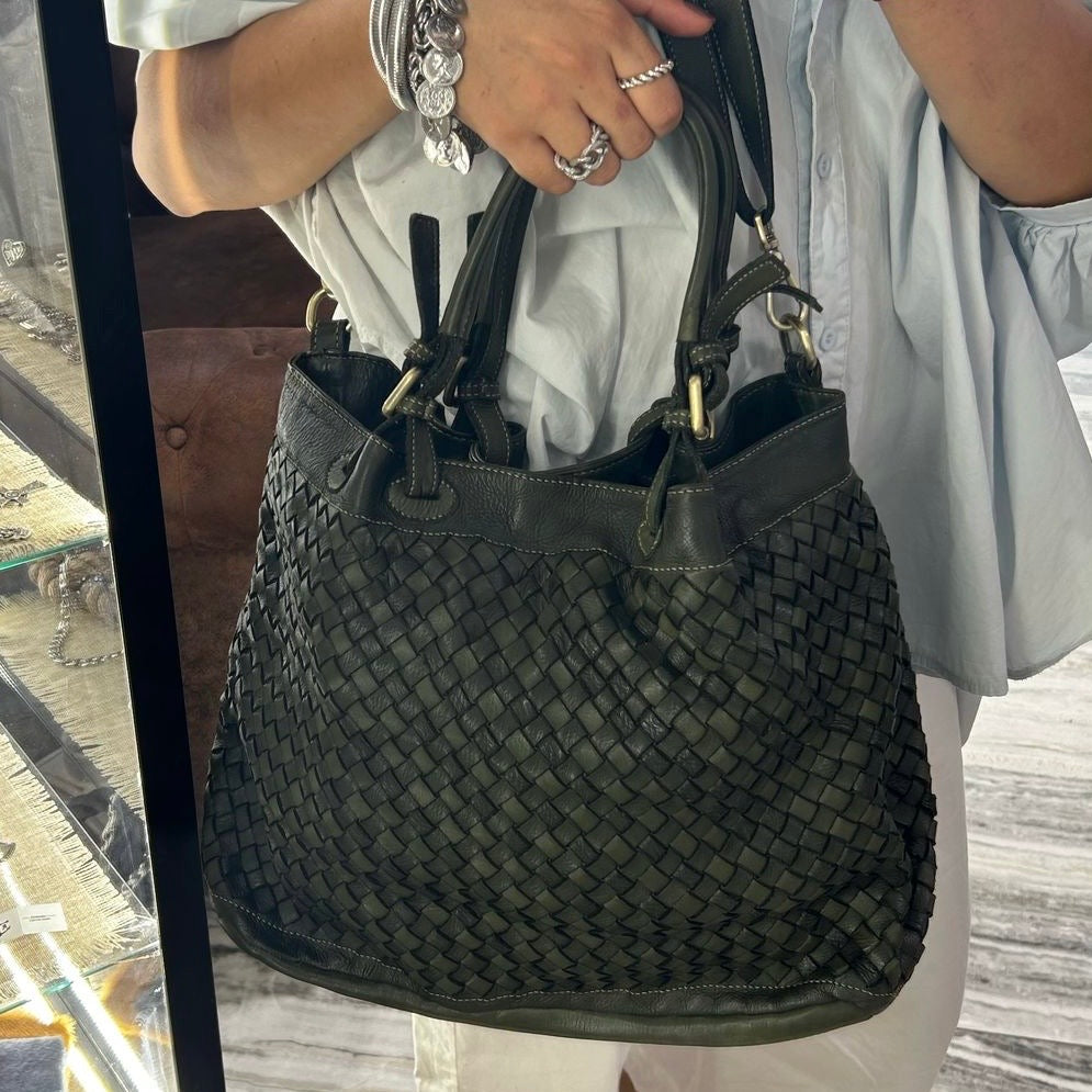 Borsa Intreccio Big Verde Militare