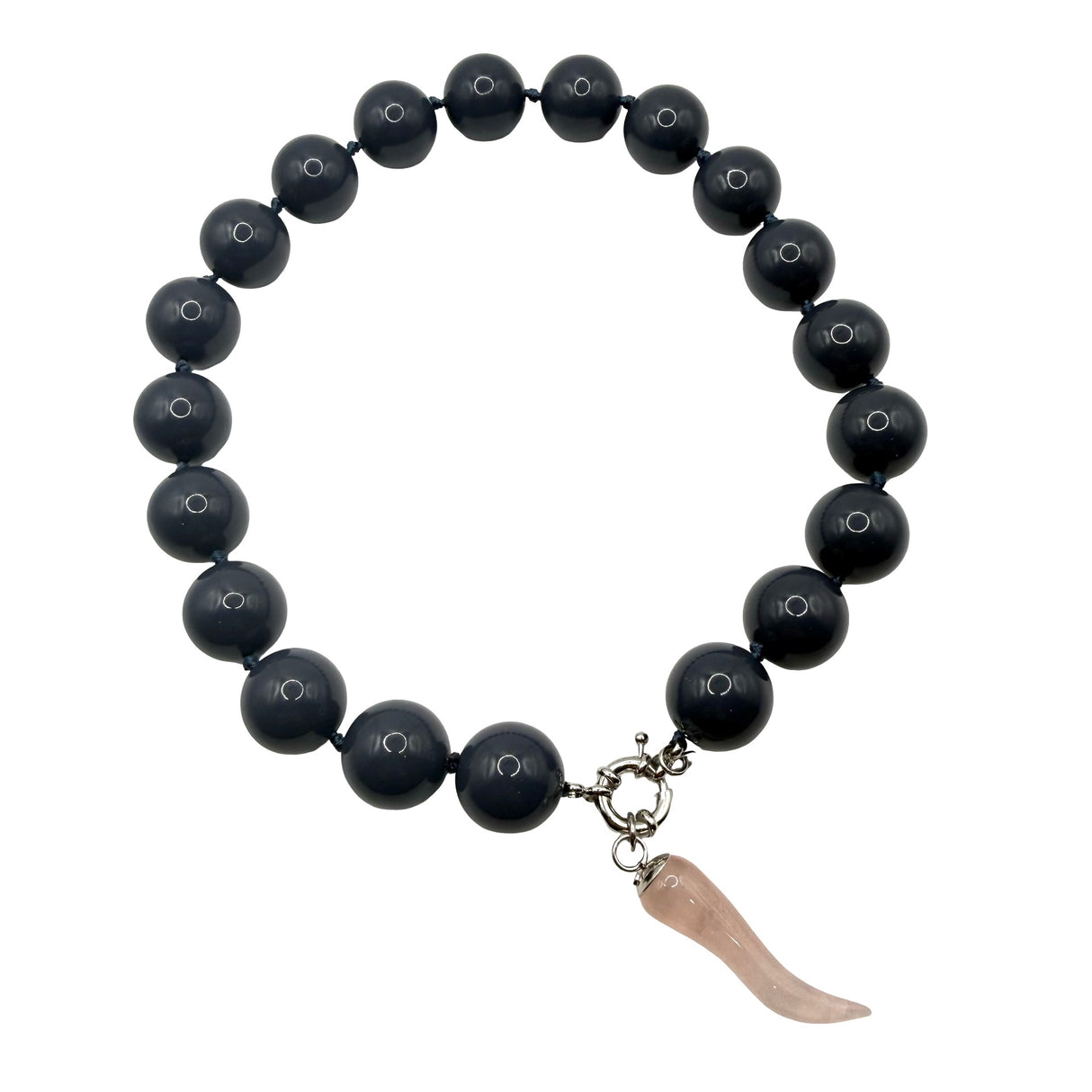Collana Resina Grigio Fumo e Corno Quarzo Rosa