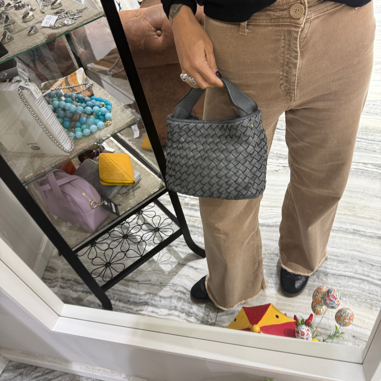 Borsa Mirtilla Small intrecciata Grigio Chiaro