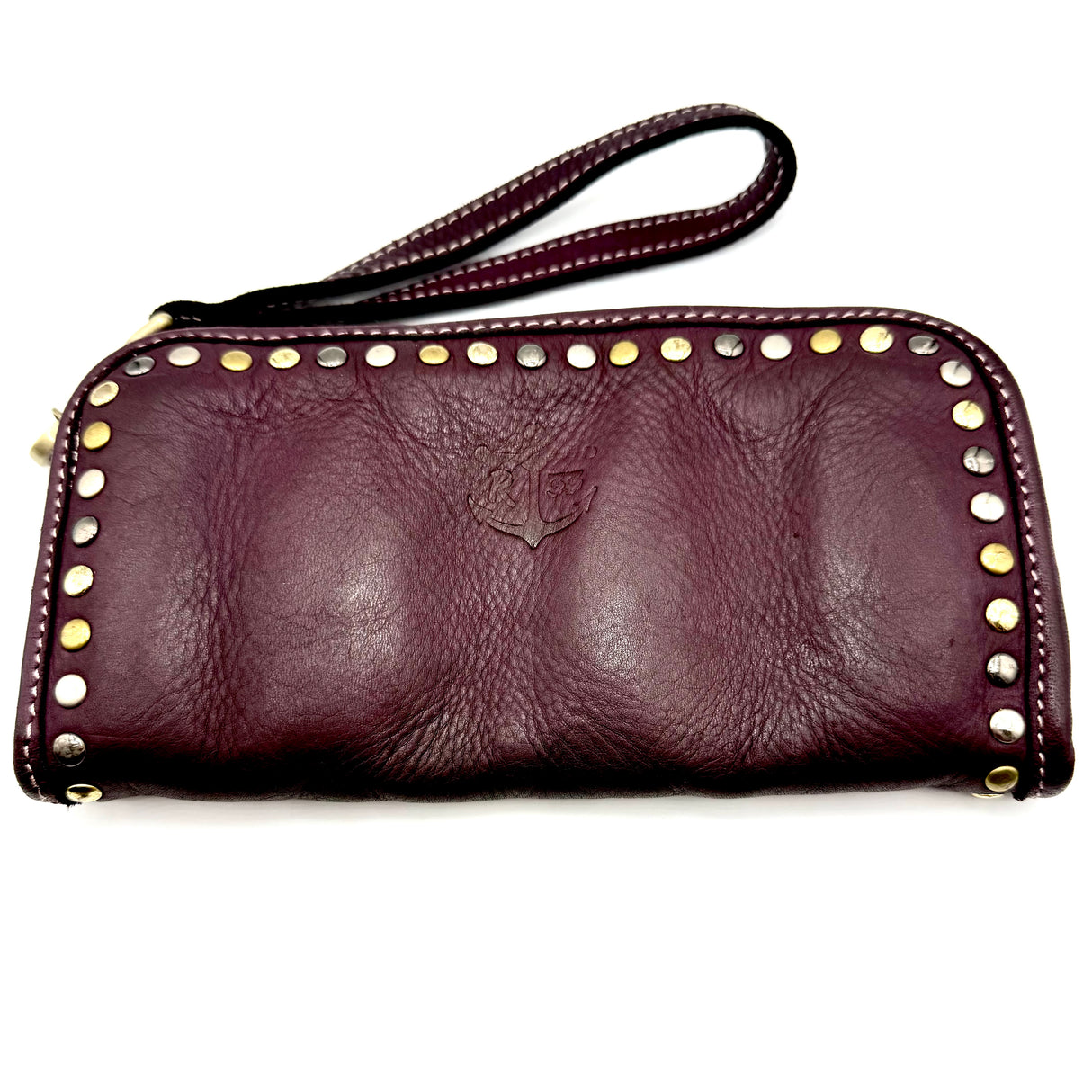 Portafoglio pelle e borchie Borgogna